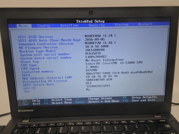 Lenovo Thinkpad X250 NoteBook mit Speicher ohne Akku HDD und Netzteil geht an