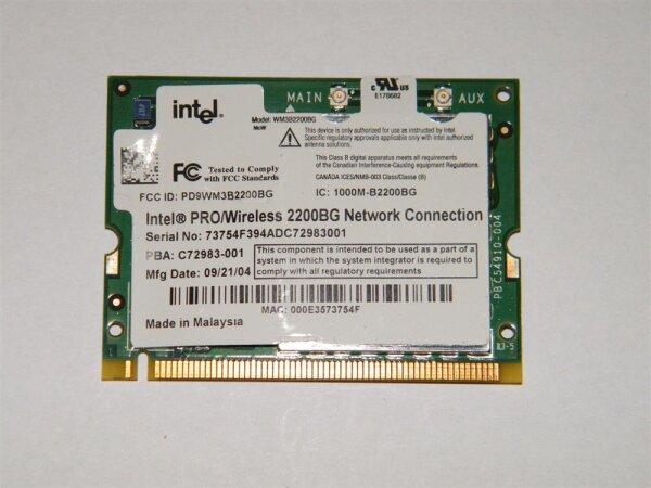 Intel Wireless 2200BG Mini PCI Wlan Adapter WM3B2200BG TA: C88305-010 #2257.11