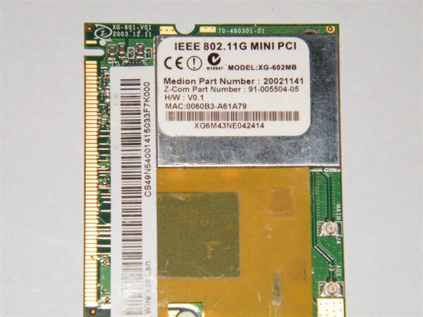 Medion Mini PCI Wlan Adapter XG-602MB 20021141 MD 95251 91-005504-05 #2257.42